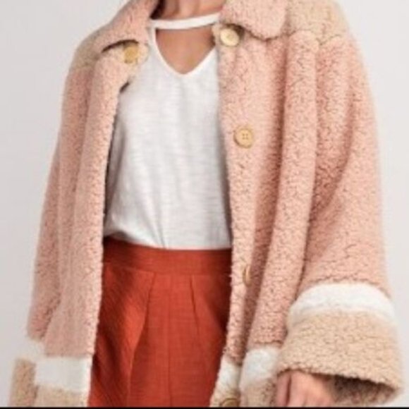 Faux Fur Jacket Color Block Fall TEDDY BEAR Coat / Jacket Size: Small (4-6) NWT - Picture 4 of 5